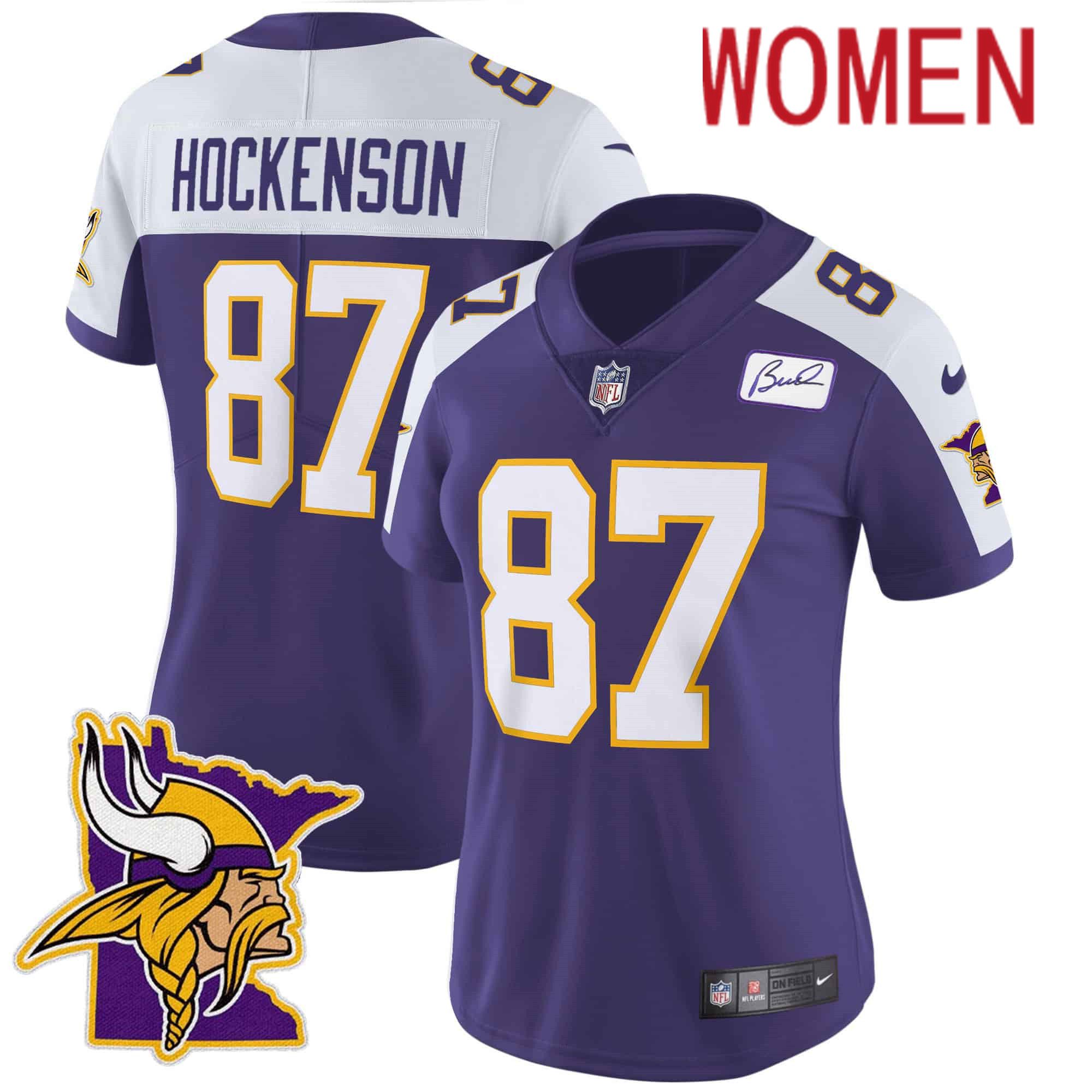 Women Minnesota Vikings 87 Hockenson Purple 2024 Nike Patch Classic Limited NFL Jersey